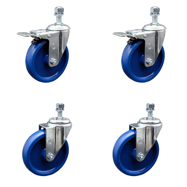 Service Caster 5 Inch SS Solid Polyurethane 1/2 Inch Threaded Stem Caster Total Lock Brake, 2PK SCC-SSTSTTL20S514-SPUS-121315-2-S2 - main